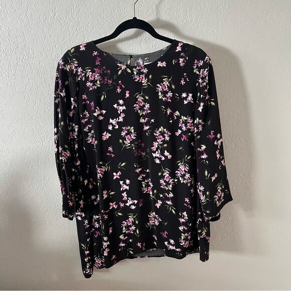 J Jill Black Floral Print Top - Picture 2 of 6